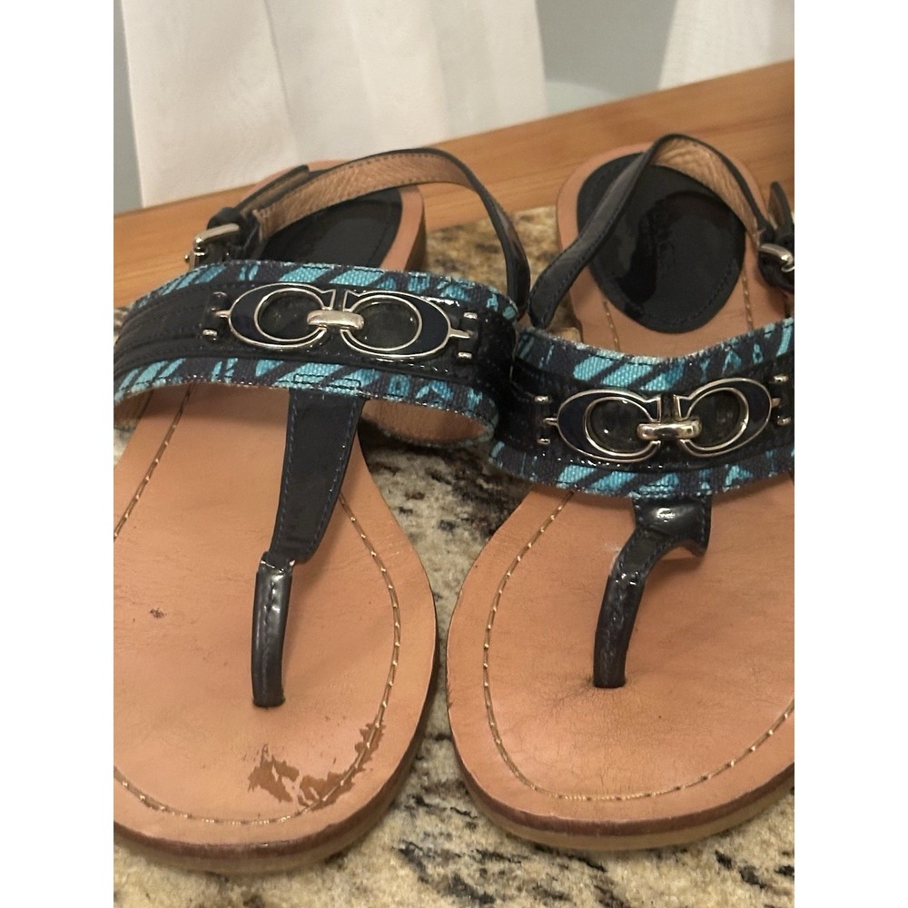 Coach Sammy Thong/flip Flop Sandals 8.5 Blue Pattern Summer Chic - Picture 2 of 13